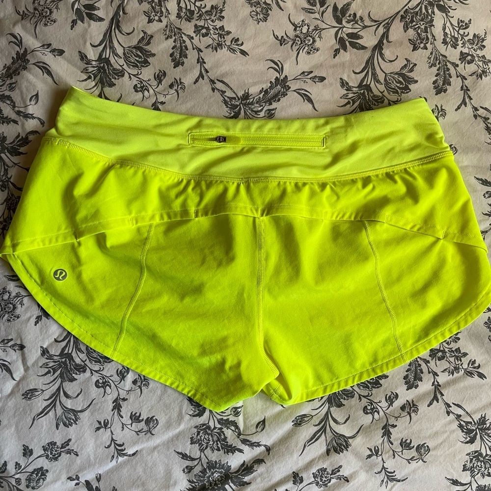 Lululemon speed up low-rise shorts highlighter yellow size 6